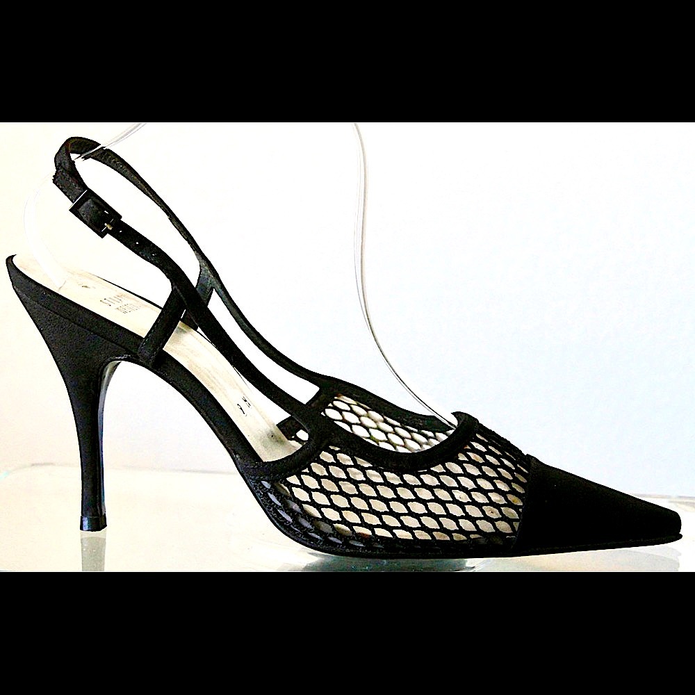 STUART WEITZMAN SHOE SIZE 9M BLACK FISH NET SLING BACK VINTAGE Y2K NEW - Picture 2 of 7
